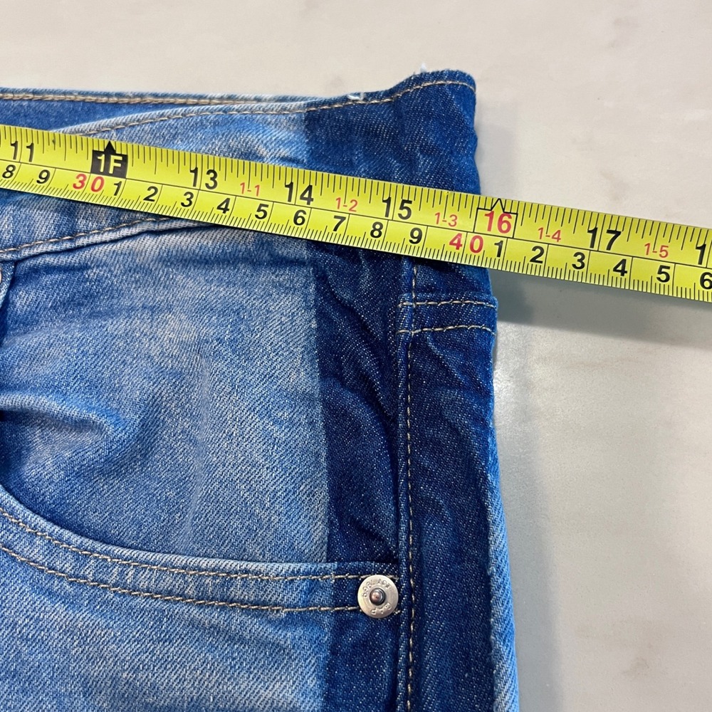 Gap High Rise Wide Leg Crop Two Tone Baggy Jeans Medium Wash 12/31R Raw Hem - Picture 4 of 10